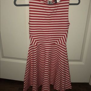 divided red striped dress